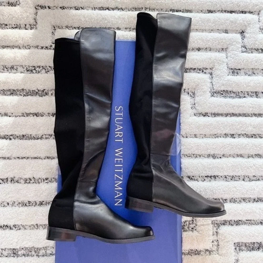 STUART WEITZMAN 5050 Stretch Over The Knee Boots OTK Leather Neoprene Black US 7